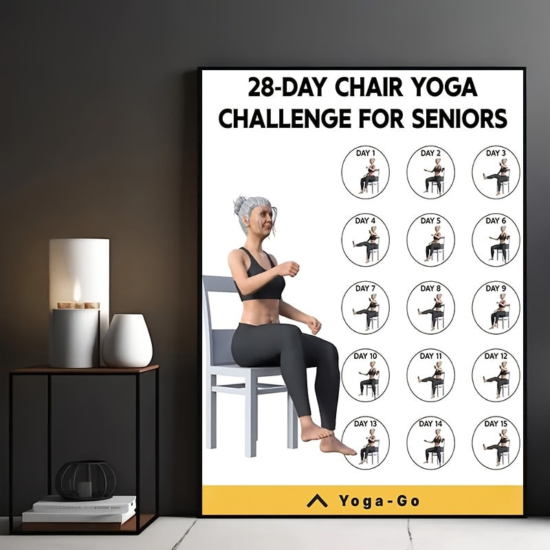 Elderly People's Chair Yoga Canvas Poster Waterproof Durable Living Room Bedroom Yoga Studio Decoration Helps with Habit Formation