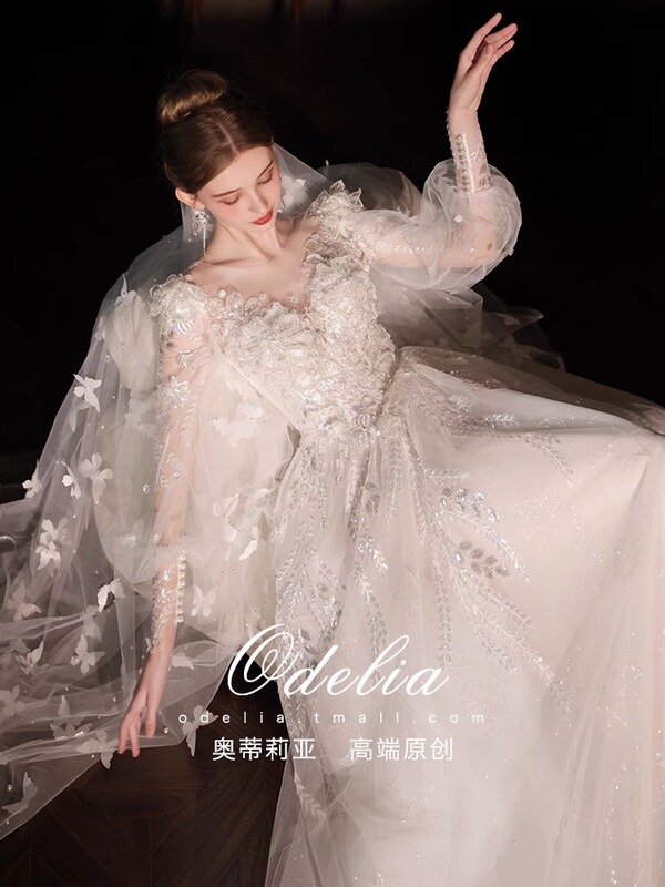 odelia2025 新しい「フラワーノート」フレンチライトウェディングドレス、小さなドレス、小さな人向けの花嫁のウェルカムウェディングドレス|undefined