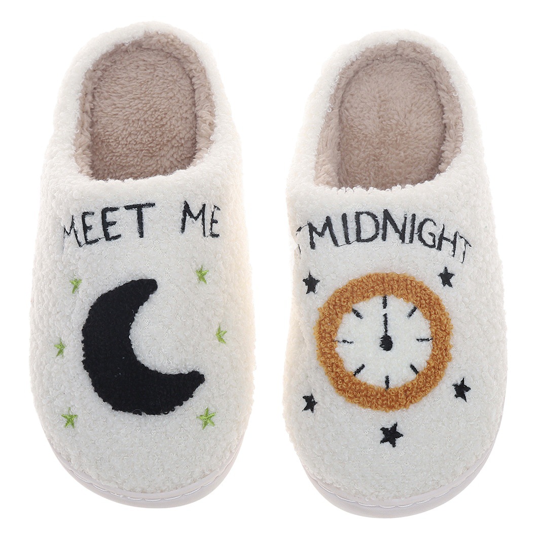 Nueva transfronteriza Zapatillas de algodón de invierno de lana de cordero zapatillas neutrales casa Luna reloj cálido interior Zapatillas de algodón