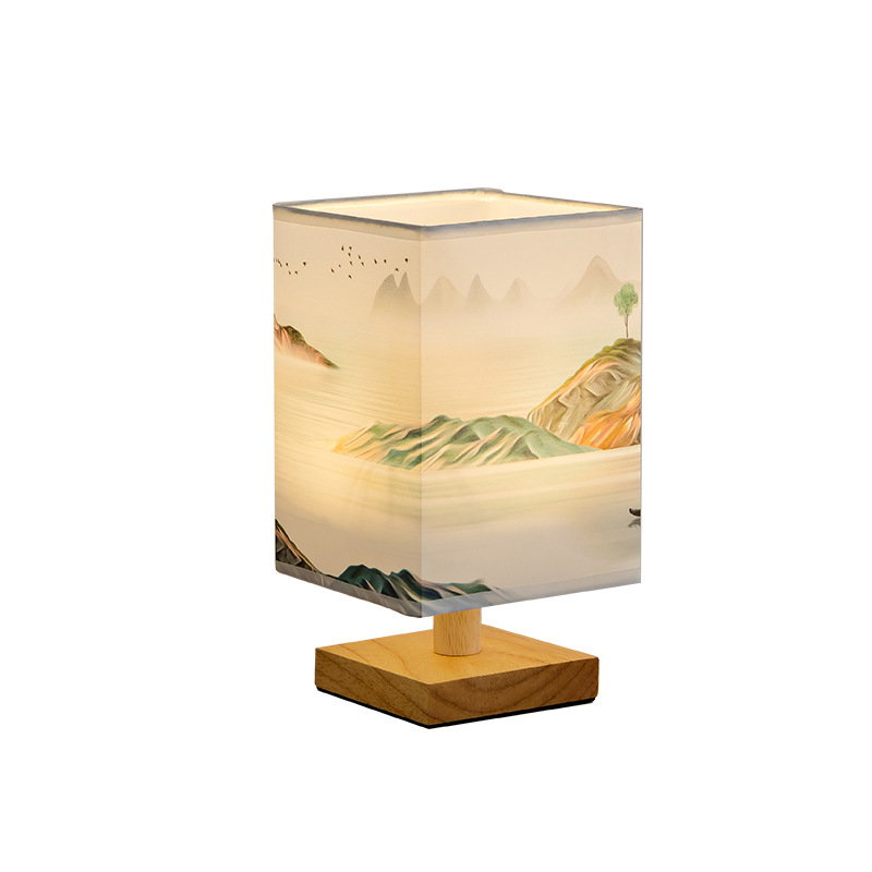 Cross-Border led table lamp modern minimalist printing calligraphy bedroom bedside lamp decorative fabric Nordic night light manufacturers