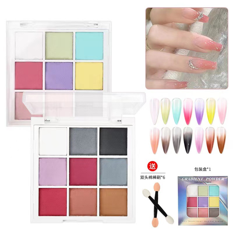 Nuevo polvo de gradiente de uñas transfronterizo Combinación de polvo de espejo mágico sólido de 9 colores Flash Polvo de Aurora Polvo de gradiente especial de uñas