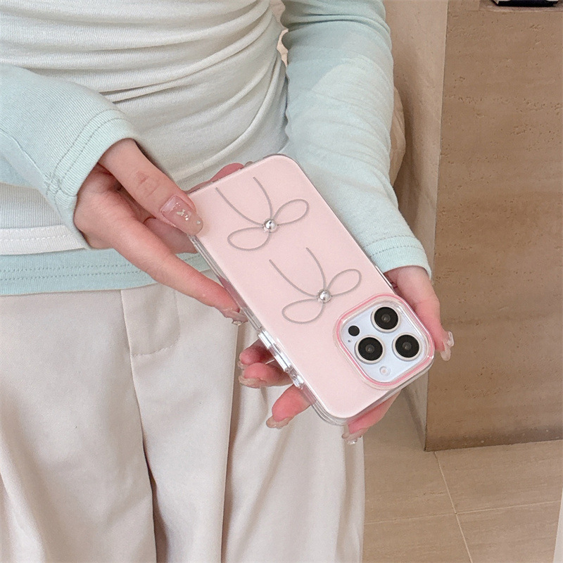 Viento suave ins lazo de cuentas plateadas para iphone15ProMax funda para teléfono móvil Apple 16P simple 13 femenino 14