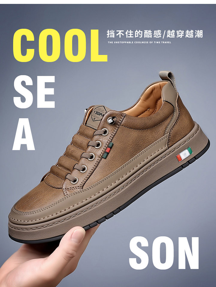 Giày sneaker nam cổ thấp dáng thường ngày, mũi tròn, đế cao su chống trượt, gót thấp 1–3 cm — Màu nâu, Màu đen chi tiết 5