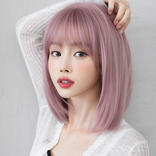 Summer new wig women's short hair sweetheart pink full head cover natural breathable hair set spot wholesale