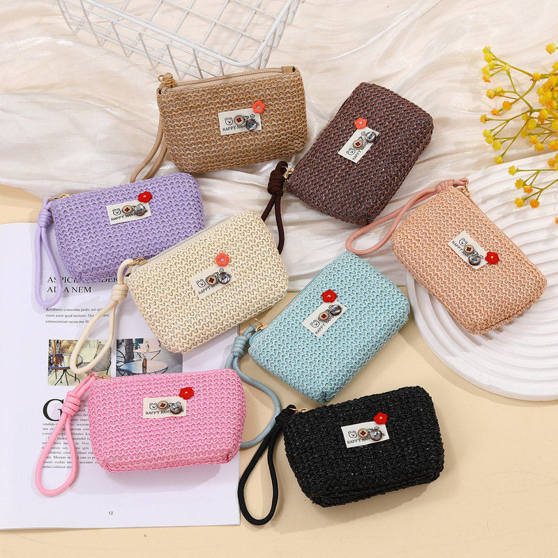 Summer Straw Woven Small Wallet for Coins, Exquisite Mini Pouch for Earphones and Keys, High-End Feel with Lanyard Summer Straw Woven Small Wallet for Coins, Exquisite Mini Pouch for Earphones and Keys, High-End Feel with Lanyard