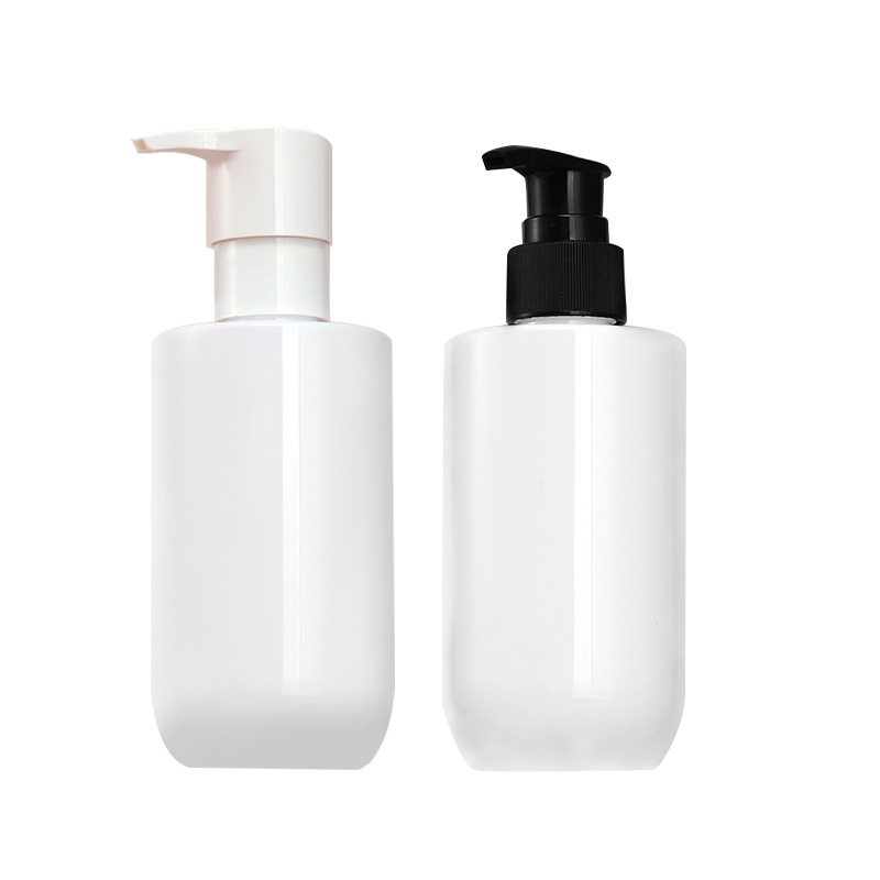 Plástico PET hombro plano fondo redondo botella de la cabeza de la bomba transparente/blanco/esmerilado 200ml loción acondicionador frasco