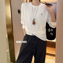 A 蓝树正品BLUE TREE纯色长袖打底衫女秋款简约圆领基础女式T恤潮