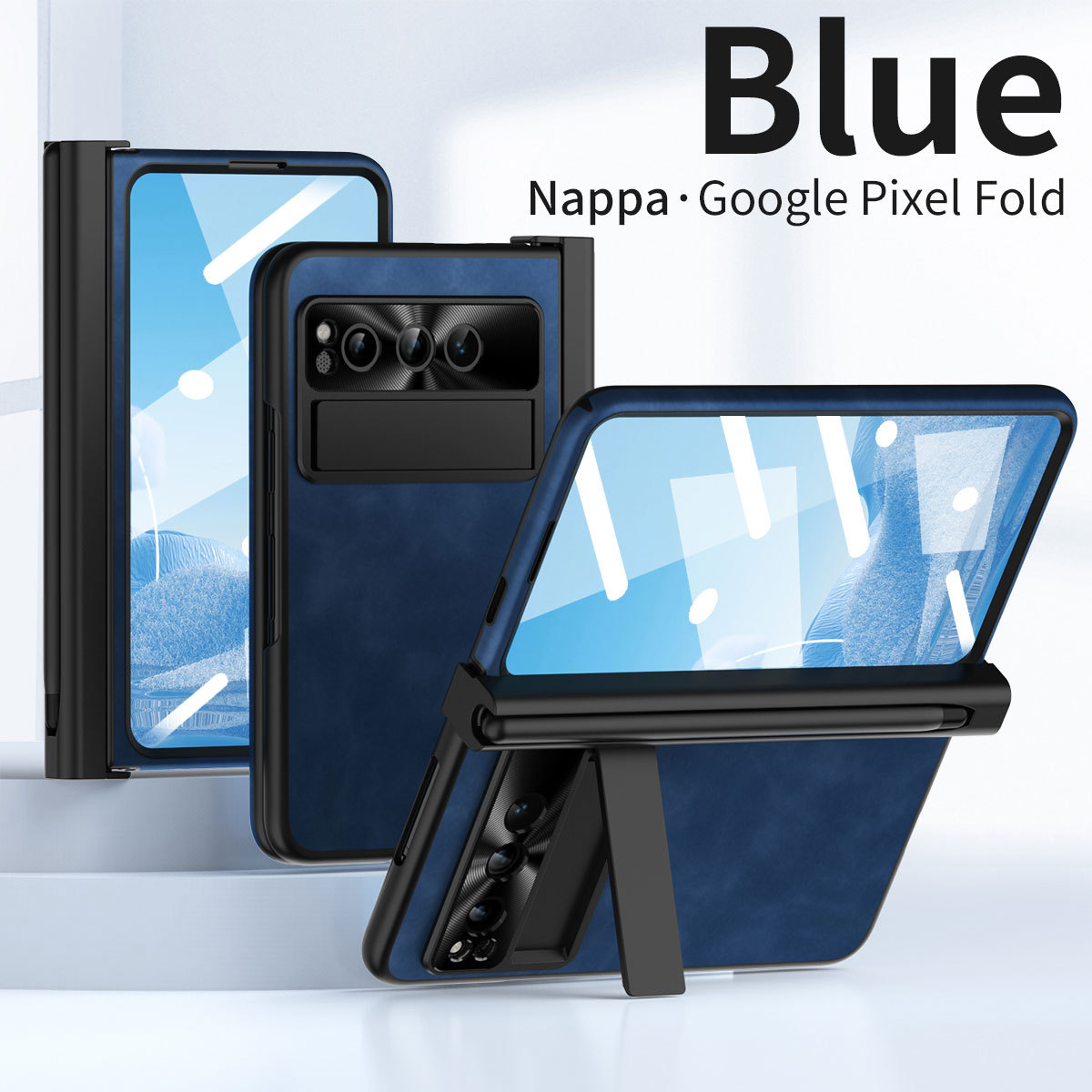 Compatible With Google Phone Pixel Fold Plain Leather Foldable Shockproof Pen Slot Hinge Protective Case_voghion.com