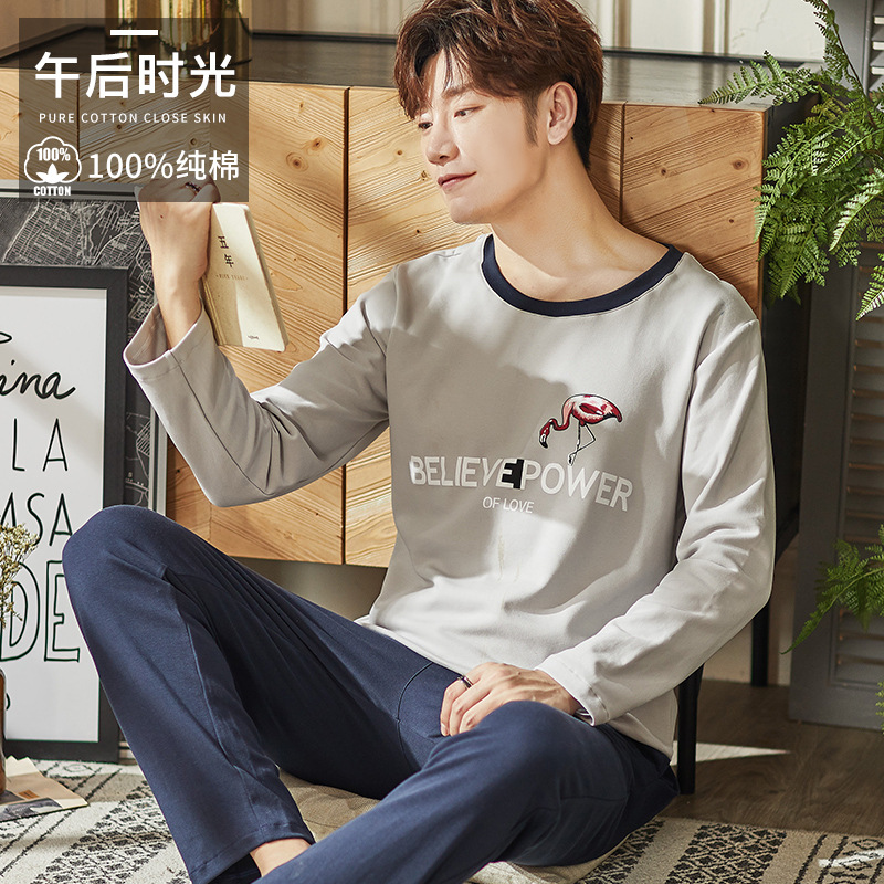 Pijamas de los hombres primavera y otoño más tamaño % algodón manga larga 2022 nuevo traje casual desgaste del hogar se puede usar fuera