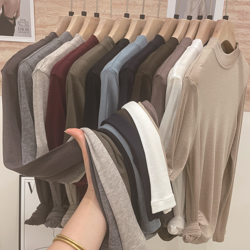 Big Brand Release! Soft Ultra-Fine Lyocell + Wool Round Neck Knit Base Shirt T-Shirt for Women Early Autumn F101012