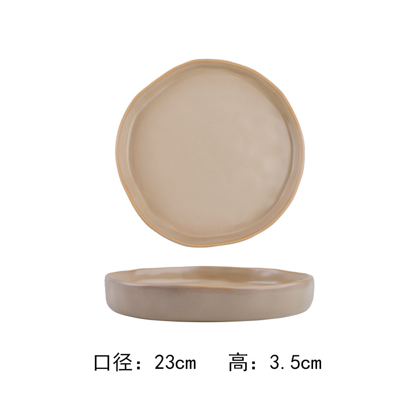 Comercio exterior estilo occidental casero carne de cerámica caqui de 9 pulgadas platos de comida occidental de alta calidad platos de platos fríos platos de hotel