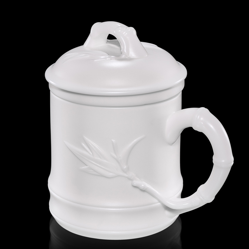 Porcelana color Mancheng Dehua porcelana blanca con tapa filtro oficina con revestimiento de separación taza de agua taza de té grande de cerámica personal
