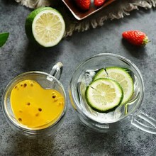 带把手心形双层透明玻璃杯 家用隔热牛奶咖啡杯 可爱果汁杯少女杯