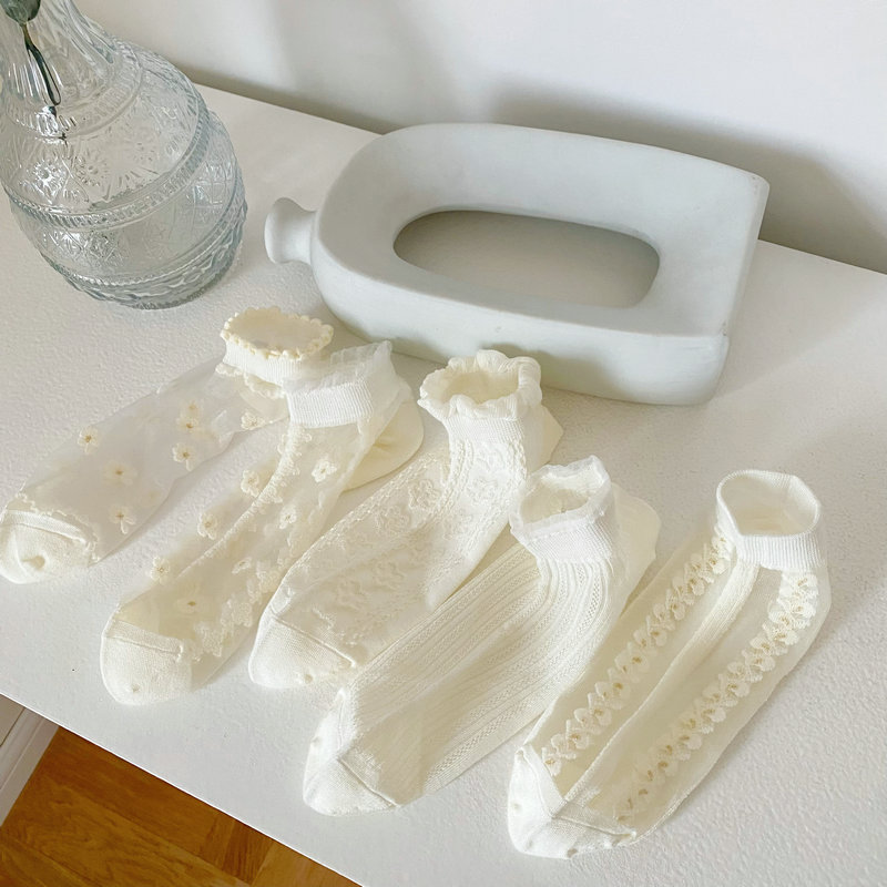 Summer Popular Hollow Glass Silk Ruffle Boat Socks, Thin Women's Socks, Korean Ins Style Boat Socks Wholesale