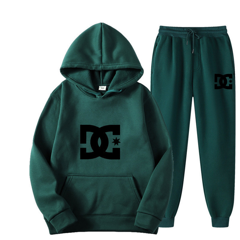 European Size Printed Sportswear Men's 14-Color Warm Hooded Sweatshirt 2-Piece Set + Pants Jogging Trendyy Sports Suit