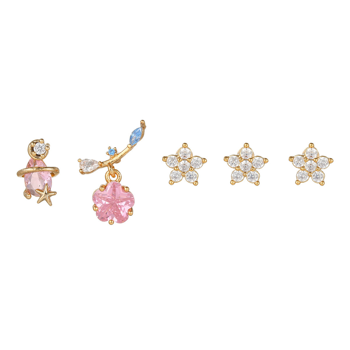 Fashion Flower Brass Ear Studs Zircon Copper Earrings