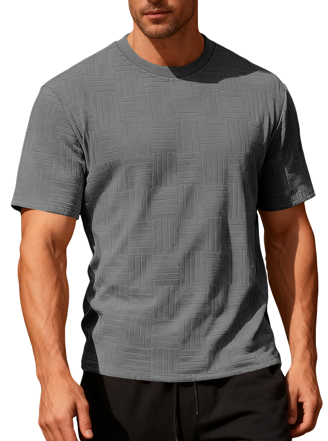 Nuevo comercio exterior delgado cuello redondo toallas de manga corta personalidad camiseta de estilo europeo y americano camiseta de base casual hombre