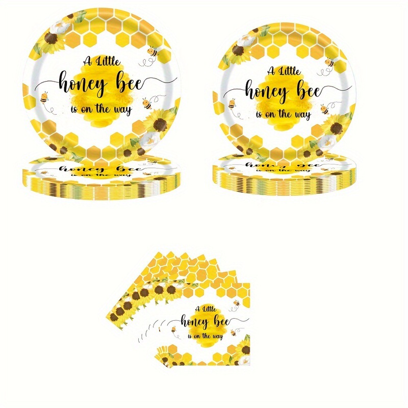 Bee Theme Disposable Tableware Paper Tray Paper Towel Paper Cup suit Non-film Covered Bee Theme Disposable Tableware Paper Tray Paper Towel Paper Cup suit Non-film Covered