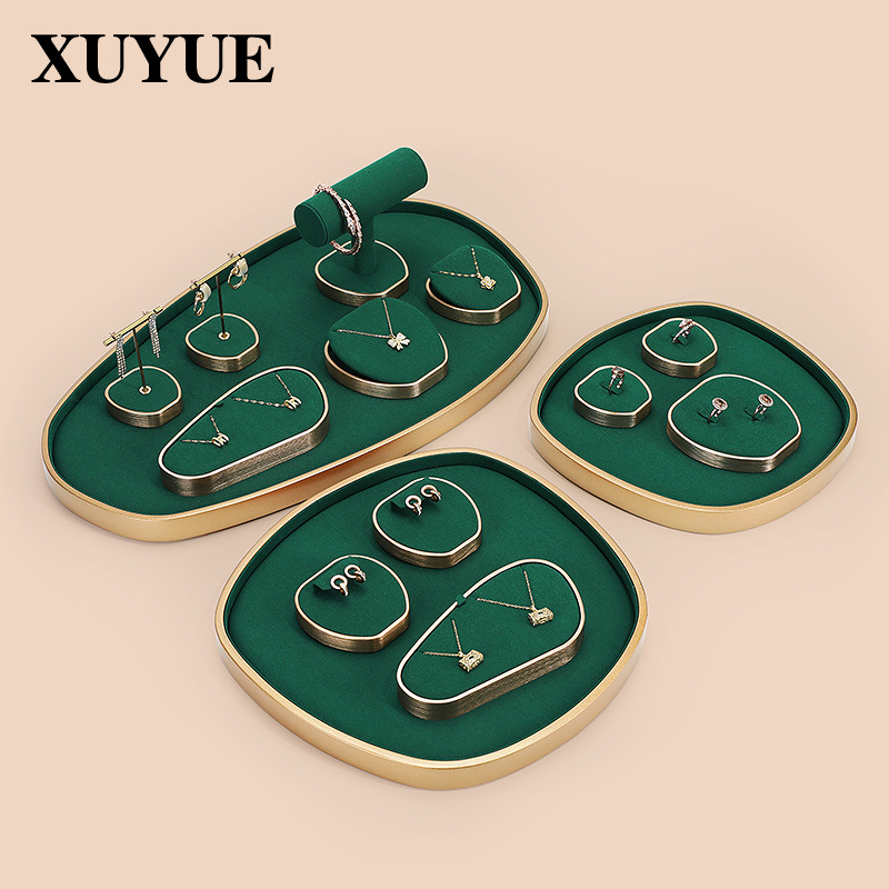 Xuyue Accessory Display Tray - High-end Feathery Jewelry Stand, Green Earring Display Rack, Metal Necklace Display Stand