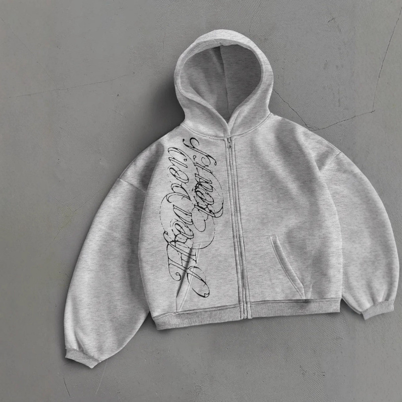 2025 Autumn and Winter New Style Hooded Zipper Sweatshirt with Printed Fashion Street Style Loose Retro Sweatshirt for Men and Women