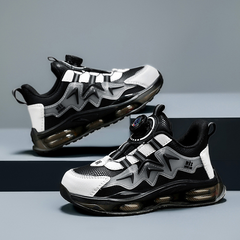 7288 Zapatos deportivos impermeables para niños de cuero mediano y grande para niños para hombres 2025 nuevo estilo botón giratorio tendencia carrera casual