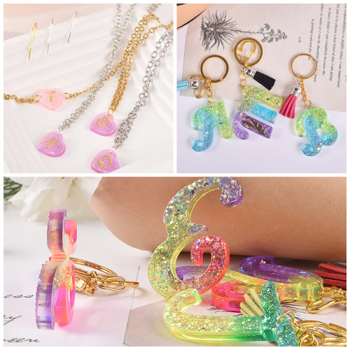 11-piece resin molds featuring English letters and numbers, with holes for pendants, earrings, and other accessories, made of silicone