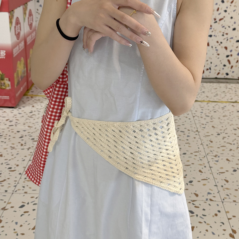 Turbante hueca de punto, diadema pastoral femenina de verano, nueva cortina de pedo simple de color sólido, cubierta de cintura, bufanda triangular, cintura