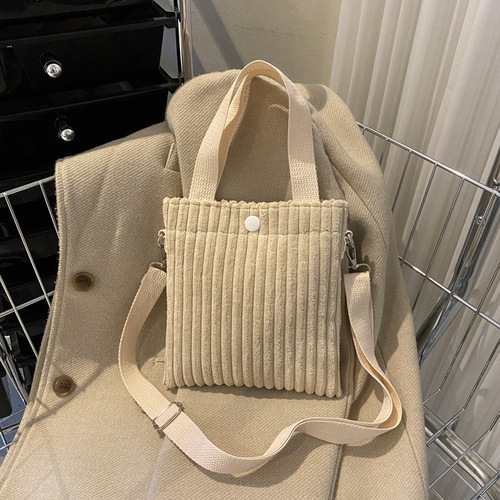 Winter textured corduroy bag handheld small bag for women  new ins fashion crossbody large capacity bucket bag