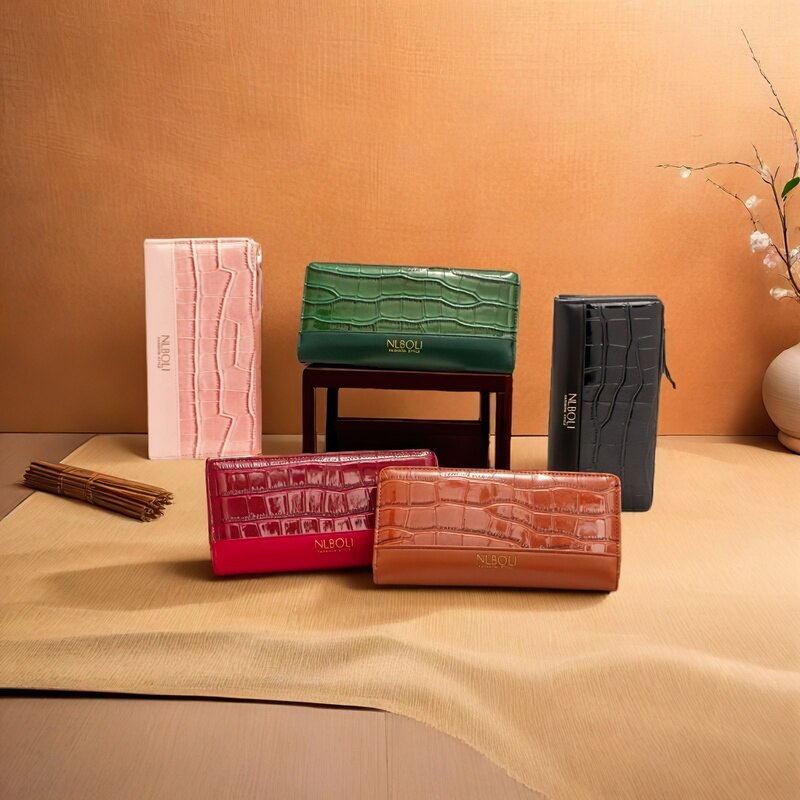 Long Glow Stone Pattern Wallet Two-Fold Side Pull Large Capacity Women's Multi-Function Zipper Wallet