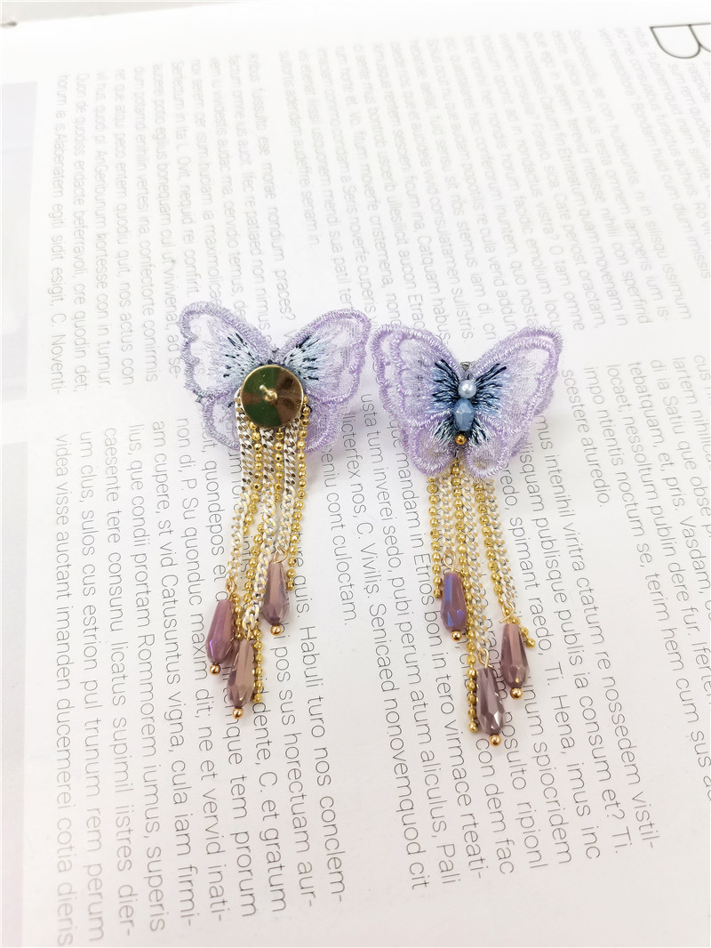 Korean Embroidery Butterfly Tassel Retro Luxury Fairy Earrings Long Earrings Crystal display picture 3