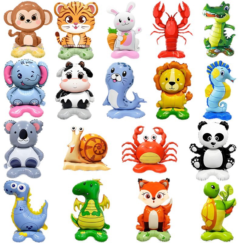 Globos de aluminio con diseño de animales pequeños de dibujos animados, unicornio, dinosaurio, langosta, decoración para fiestas de cumpleaños infantiles y aulas.