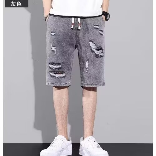 Pantalones cortos de mezclilla rotos para hombres pantalones rectos sueltos delgados de verano de cinco puntos marca de moda pantalones casuales ins 2024 nuevo estilo