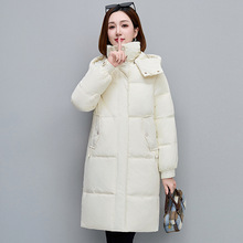 品牌防寒连帽羽绒服女2025新款加厚保暖白鸭绒中年妈妈中长款外套
