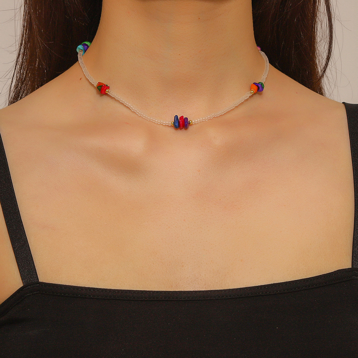 New ins color beaded necklace Women's versatile high end sense does not fade Bee handmade beaded necklace_voghion.com