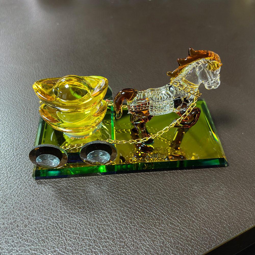 Car Perfume Holder Ornament Glass Carriage Pulling Gold Ingots to Attract Wealth and Protect Safety Car Gift Interior Odor Removal Decoration
