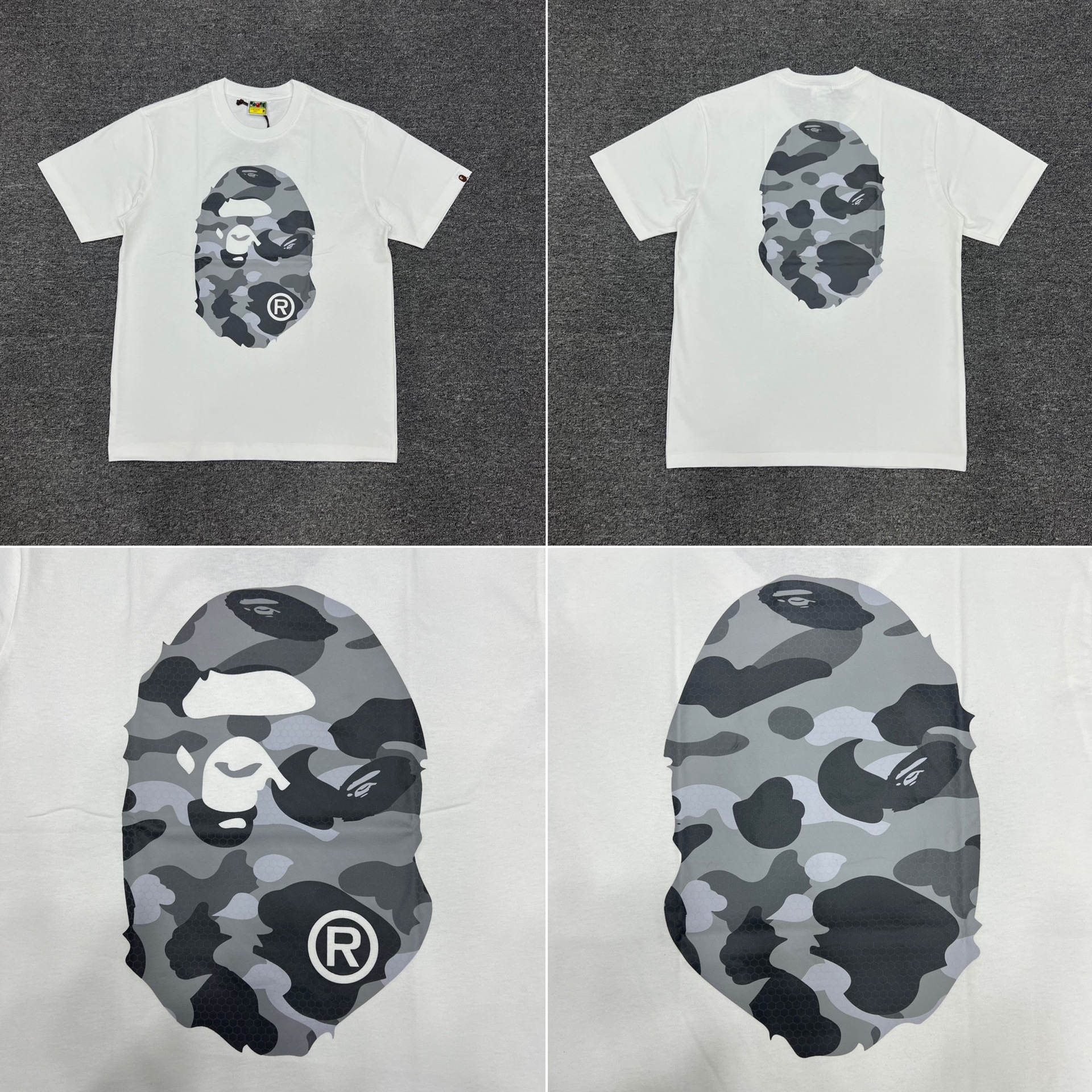 Bape T-shirt Big Ape Head Grey Camo White