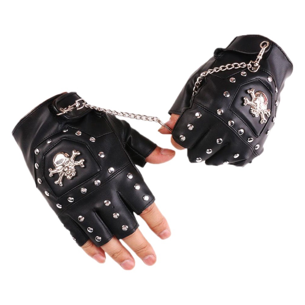 Los hombres de hip hop medio dedo guantes de cuero club nocturno pole dance remache punky guantes rendimiento baile danza rendimiento