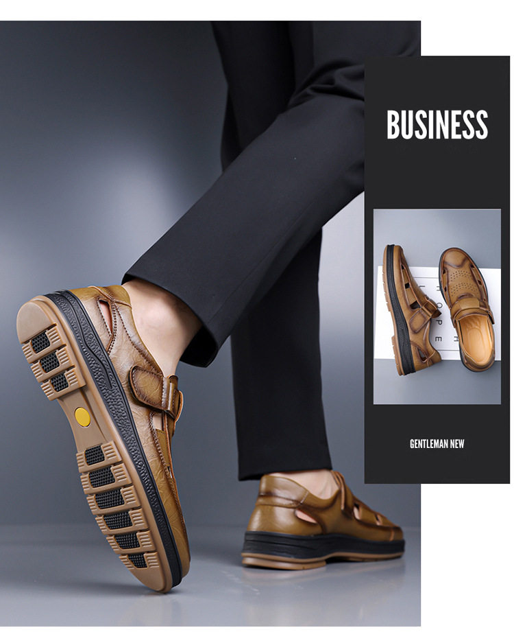 Giày sandal nam cỡ lớn thoáng khí khoét lỗ khóa dán — Màu nâu, màu đen chi tiết 17
