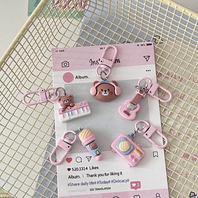 Cute Pink Music Bear Keychain Cartoon Student Fun Bag Pendant Couple Best Friend Gift Accessories Cute Pink Music Bear Keychain Cartoon Student Fun Bag Pendant Couple Best Friend Gift Accessories