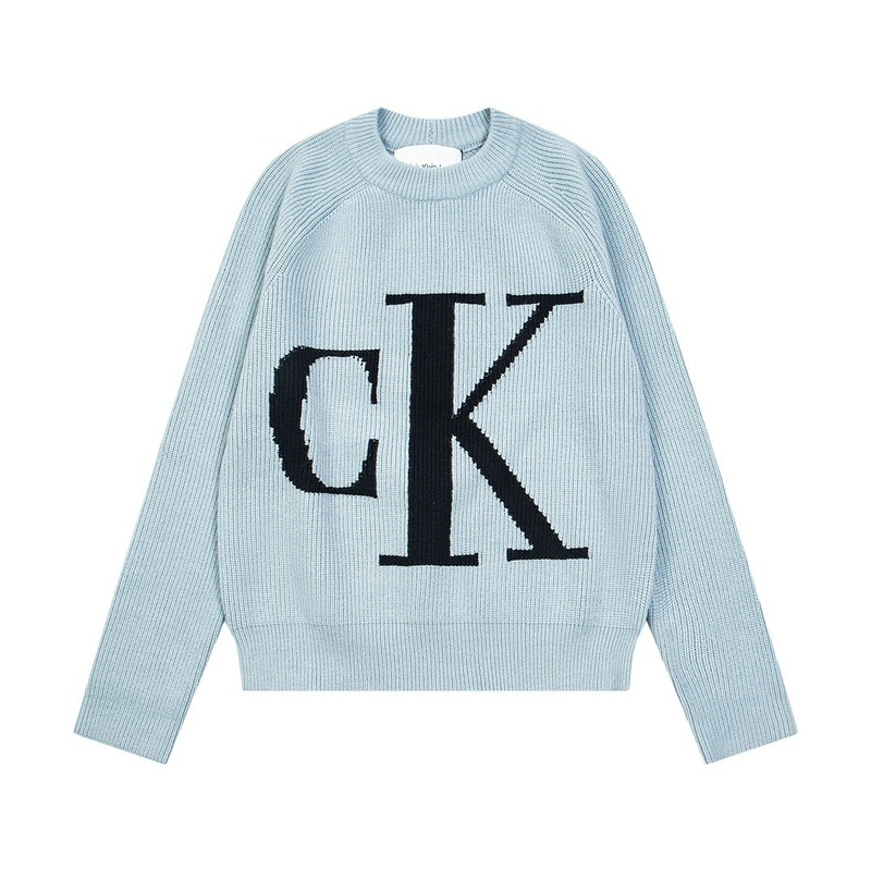 CK欧美潮牌 秋冬季字母LOGO简约时尚百搭男女同款圆领套头针织衫|undefined