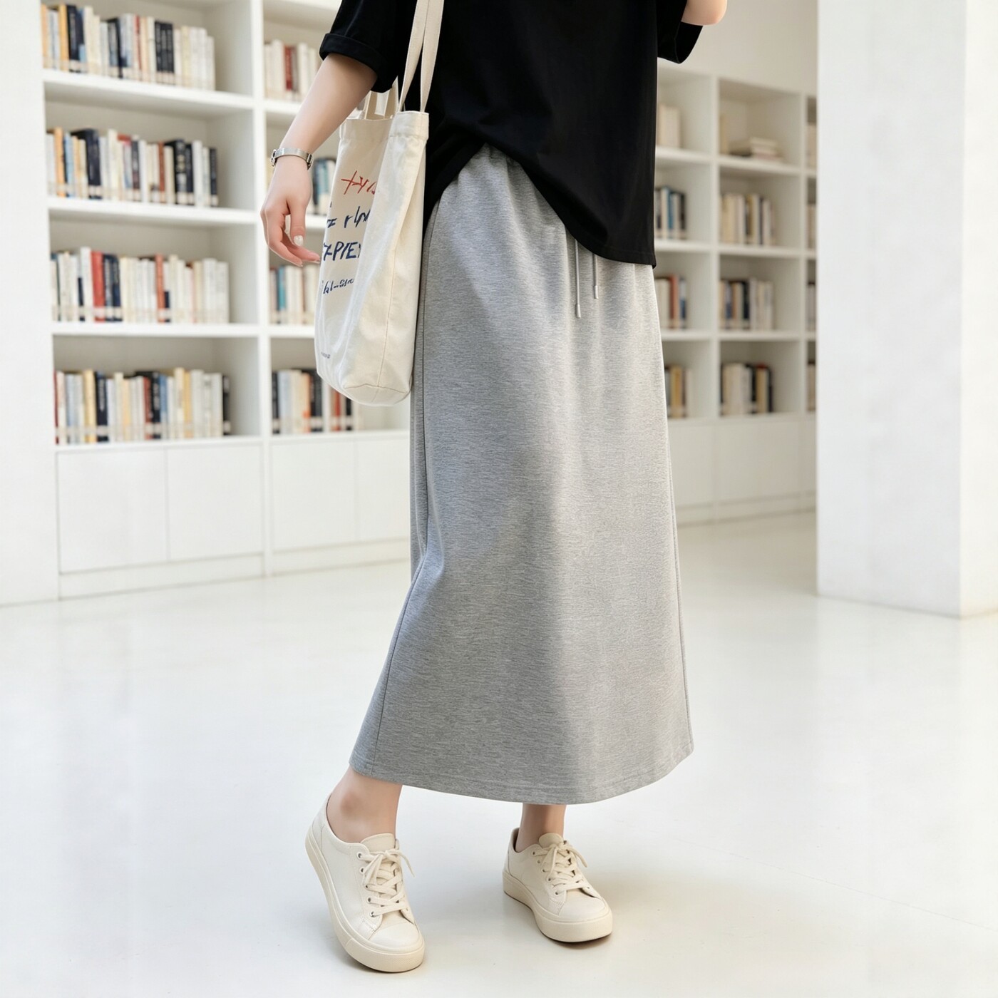 Plus-Size Women's Clothing, Super Stylish and Versatile, Lazy Style, Elastic Waist with Drawstring, A-Line Long Skirt for Curvy Women, Straight-Cut Half Skirt 3726
