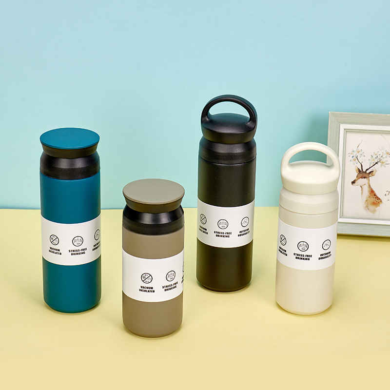 Comercio exterior nuevo 304 taza de café de acero inoxidable elemento japonés portátil doble tapa taza de regalo portátil al aire libre taza portátil