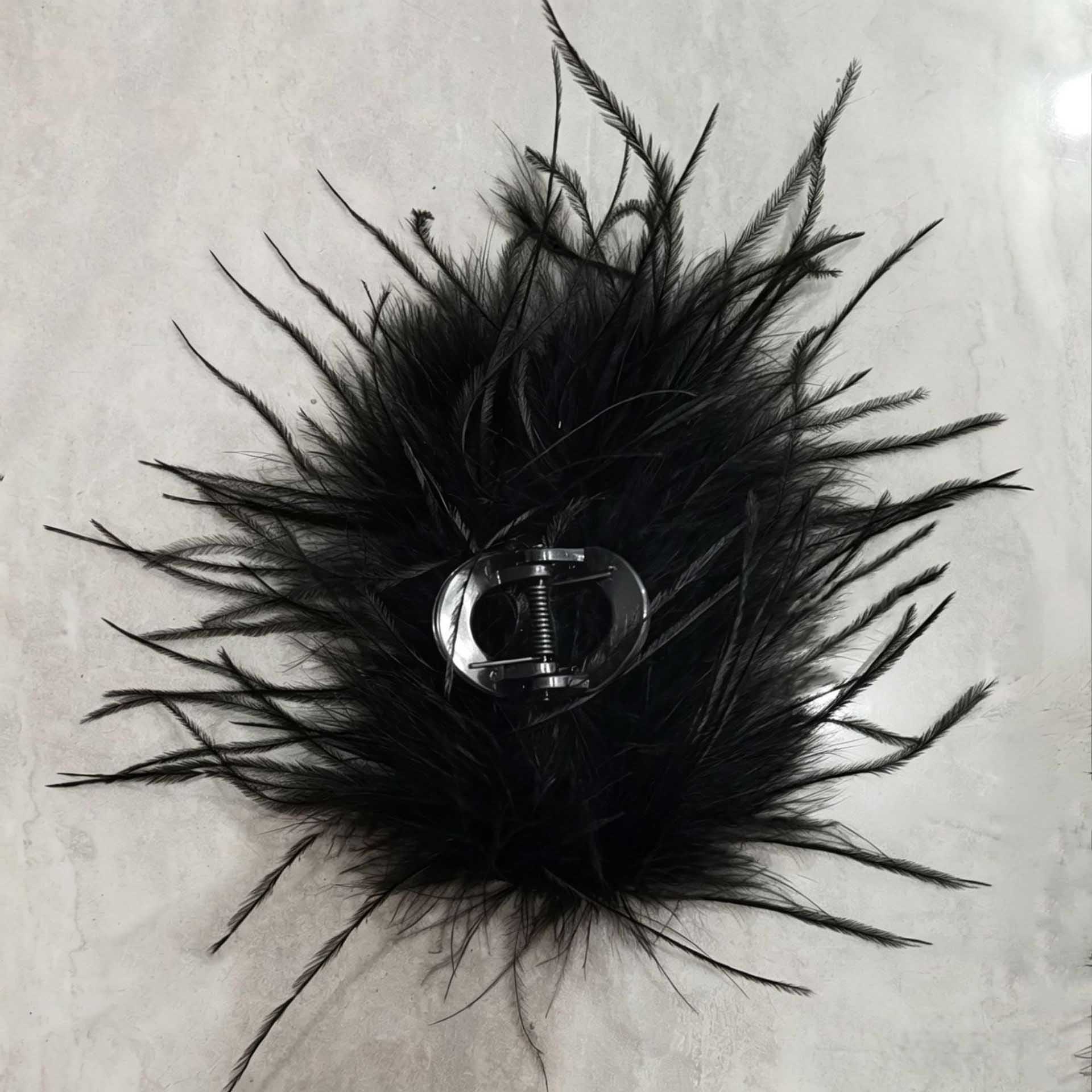 [Quadruple hair volume] Ostrich feather 11cm medium clip black (suitable for sma…