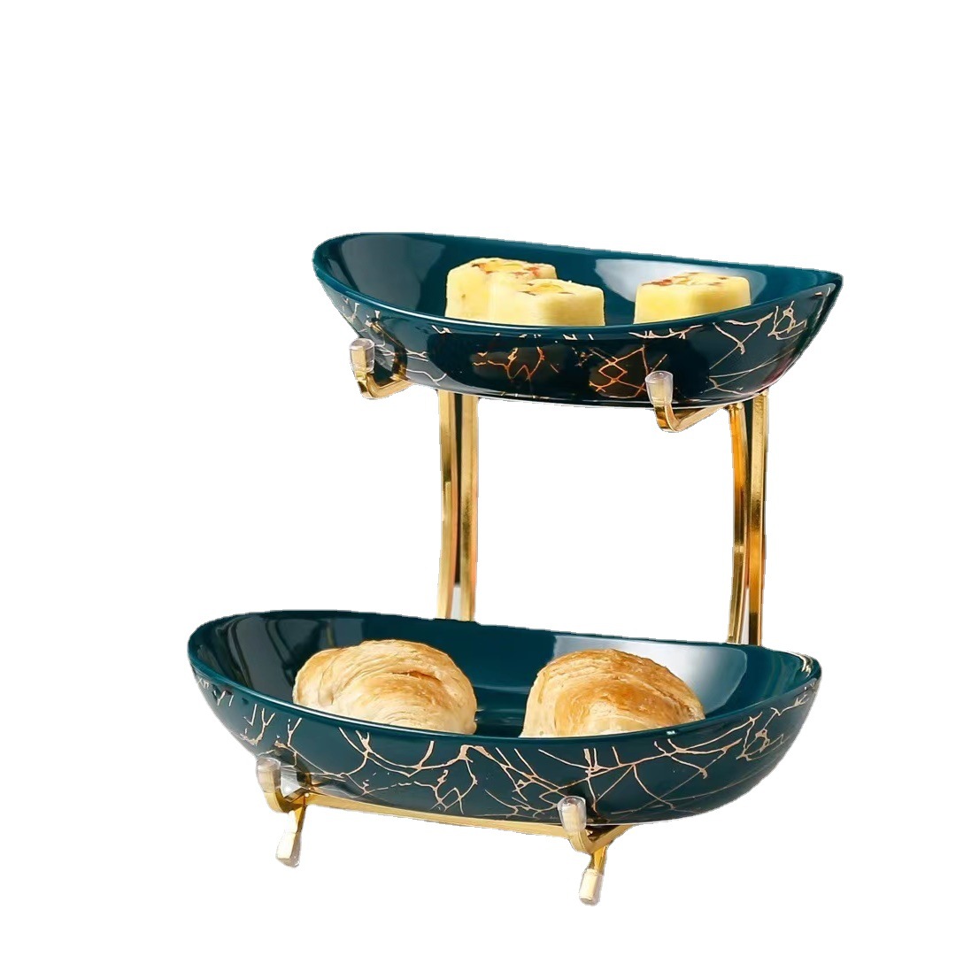 Estilo nórdico oro grieta lingote placa cerámica metal hierro estante fruta placa multi-capa postre bandeja estante tres capas placa de la torta