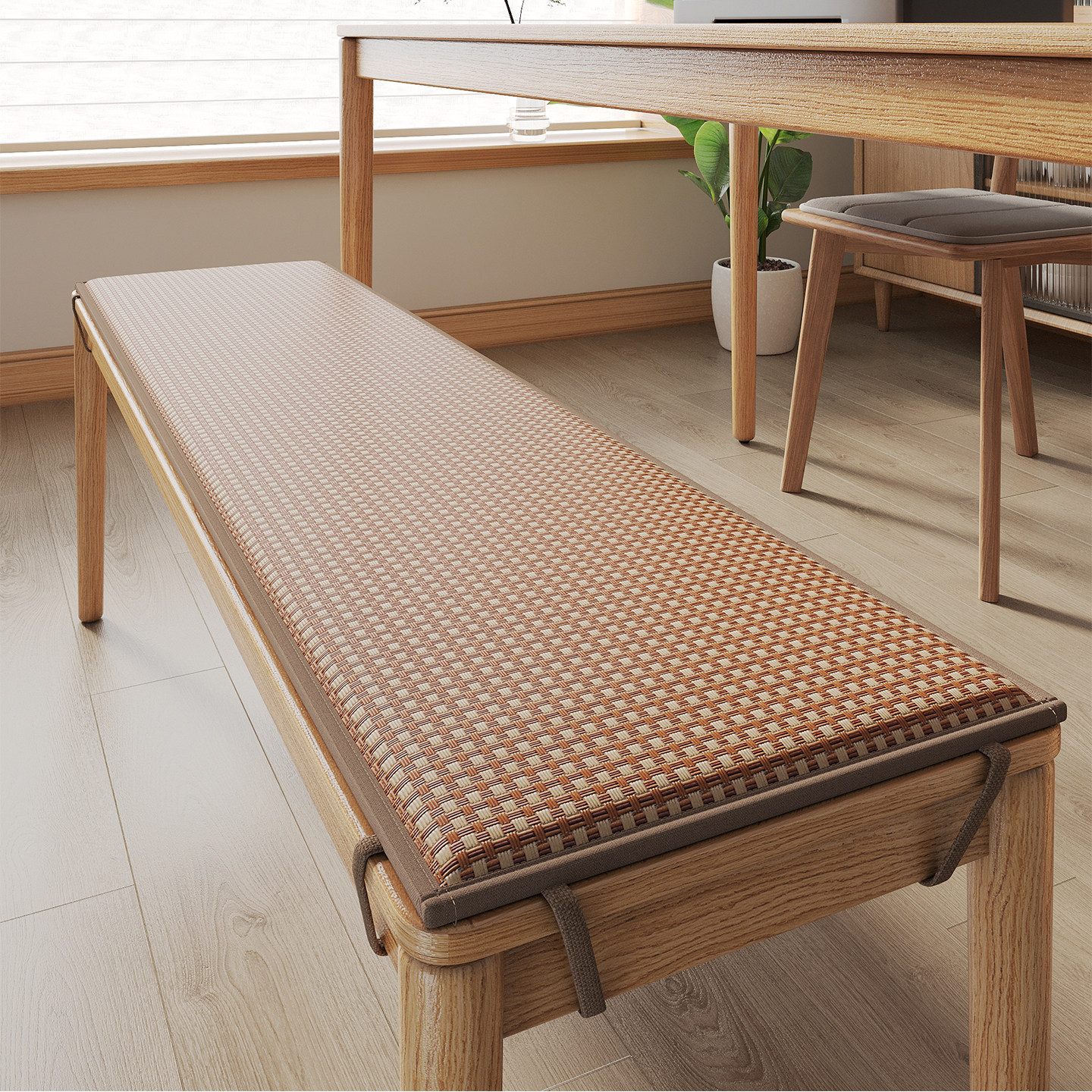 Verano fresco de madera sólida, cojín de asiento largo