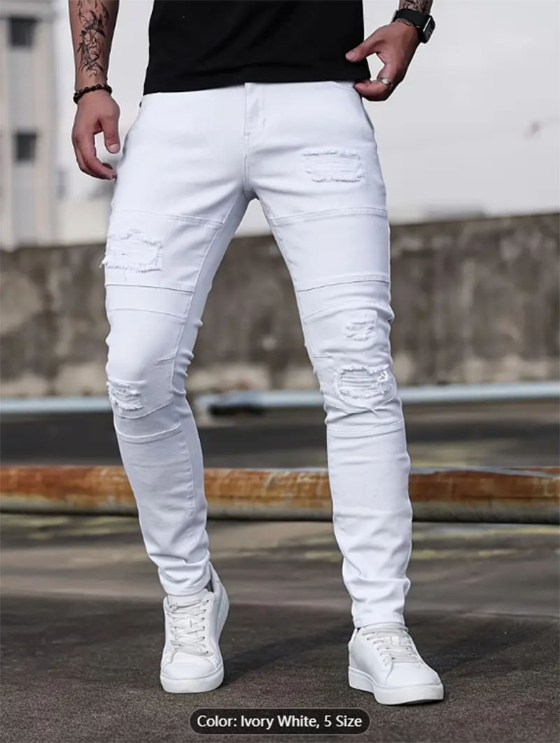 Vaqueros ajustados elásticos de High Street para hombre, vaqueros ajustados casuales, blancos, cómodos, de tela elástica._voghion.com