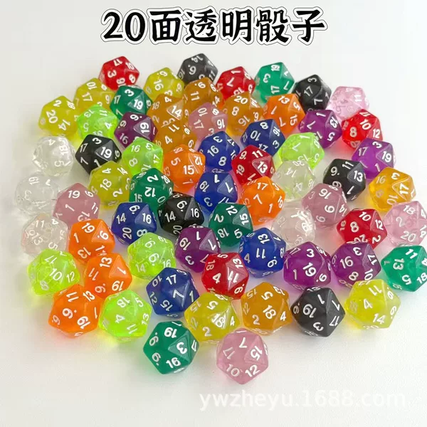 20-Sided Transparent Dice Multi-Sided Digital Color Sieve Crystal Colorful Dice Acrylic Toy Toy Dice Export