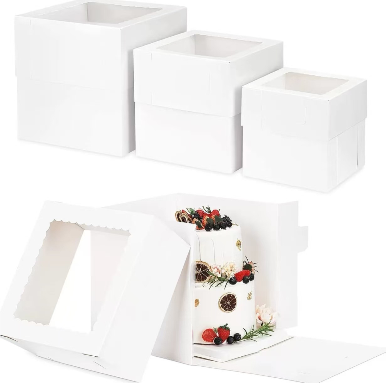 跨境外贸专供8寸开窗透明蛋糕盒带盖生日蛋糕盒子烘焙西点包装盒