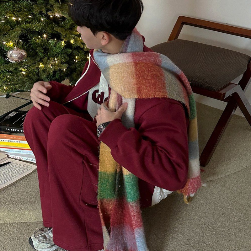 MYQColor-blocked High-end Scarf For Men And Women In Autumn And Winter,Thick And Warm,Korean Styley Scarf,Large Shawl For Couples