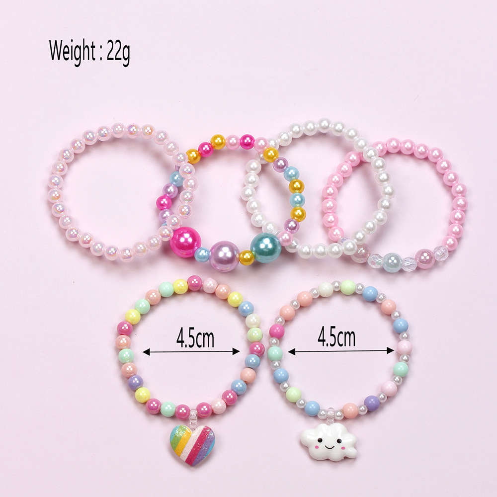 Cute Heart Shape Flower Butterfly Plastic Beaded Girlu0027S Bracelets 6 Pieces
